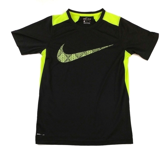Nike Dri Fit Swoosh Tee with Neon Yellow Mesh - Picture 1 of 5